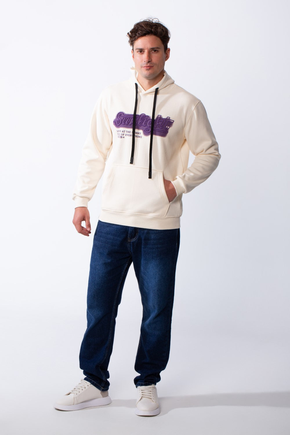 Men's Drawstring Hood Front Kangaroo Pockets Bold Graphic Text Print Everyday Practicality Modern Sweatshirt