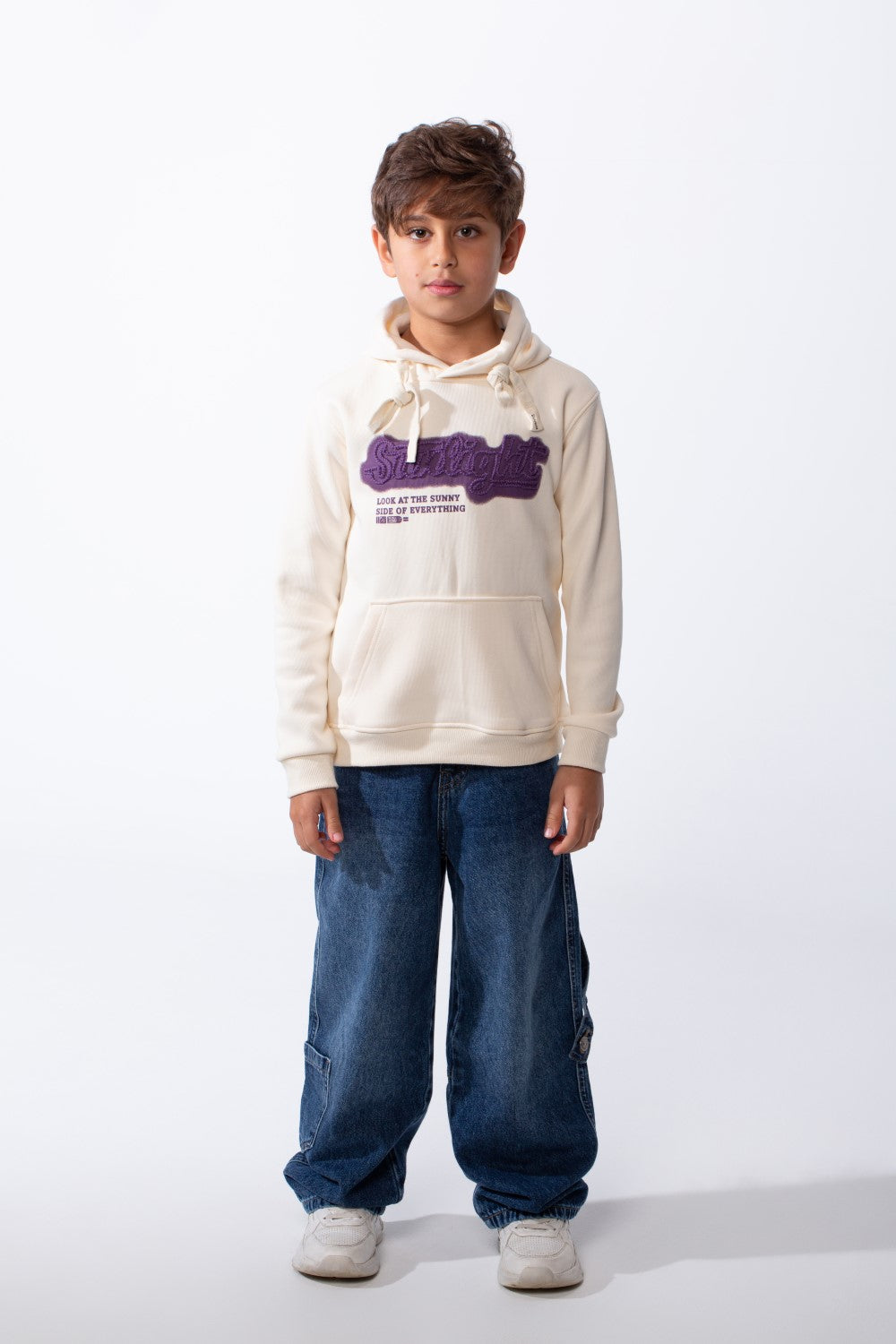 Boy's Drawstring Hood Front Kangaroo Pockets Bold Graphic Text Print Everyday Practicality Modern Sweatshirt