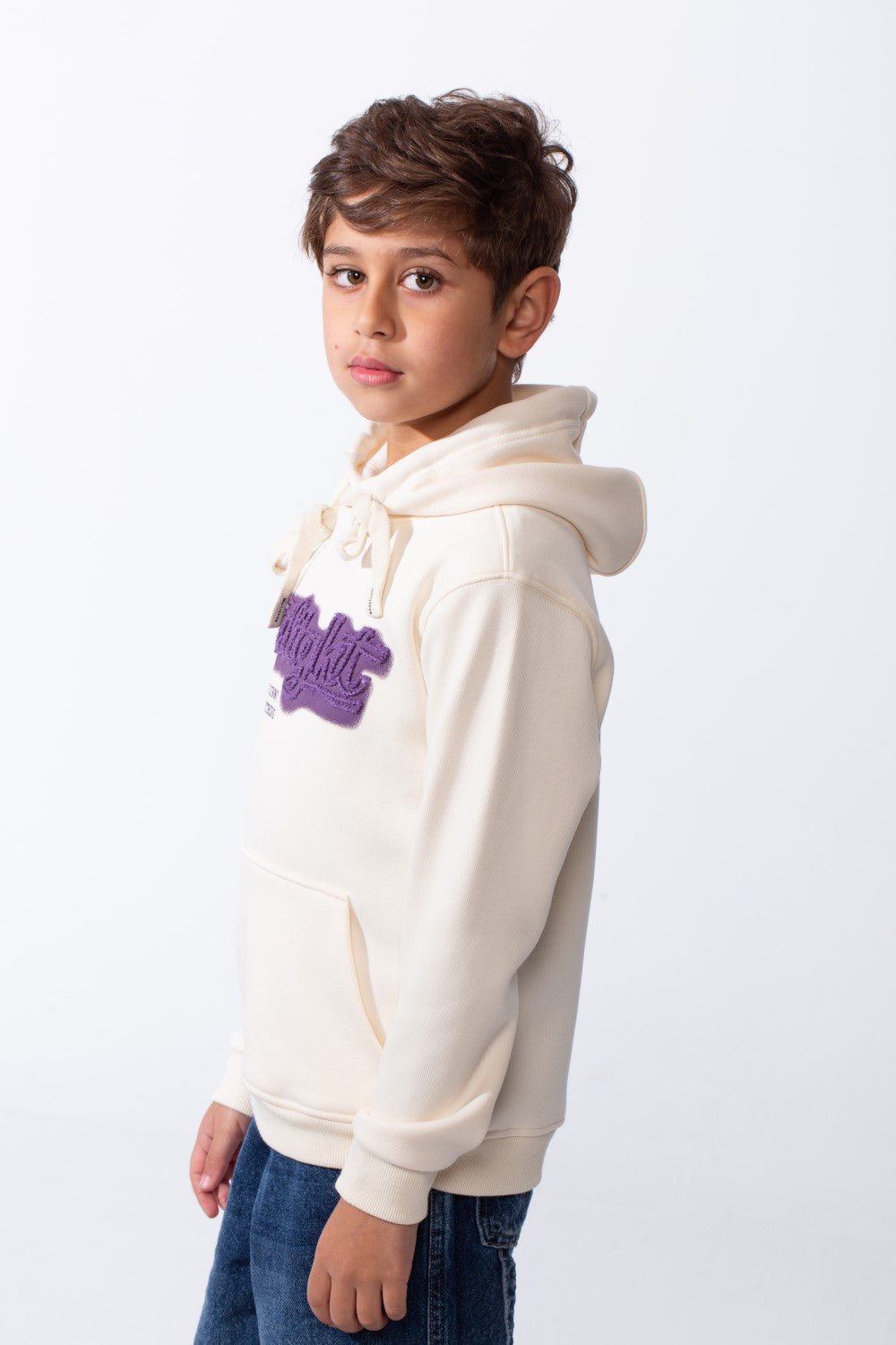 Boy's Drawstring Hood Front Kangaroo Pockets Bold Graphic Text Print Everyday Practicality Modern Sweatshirt