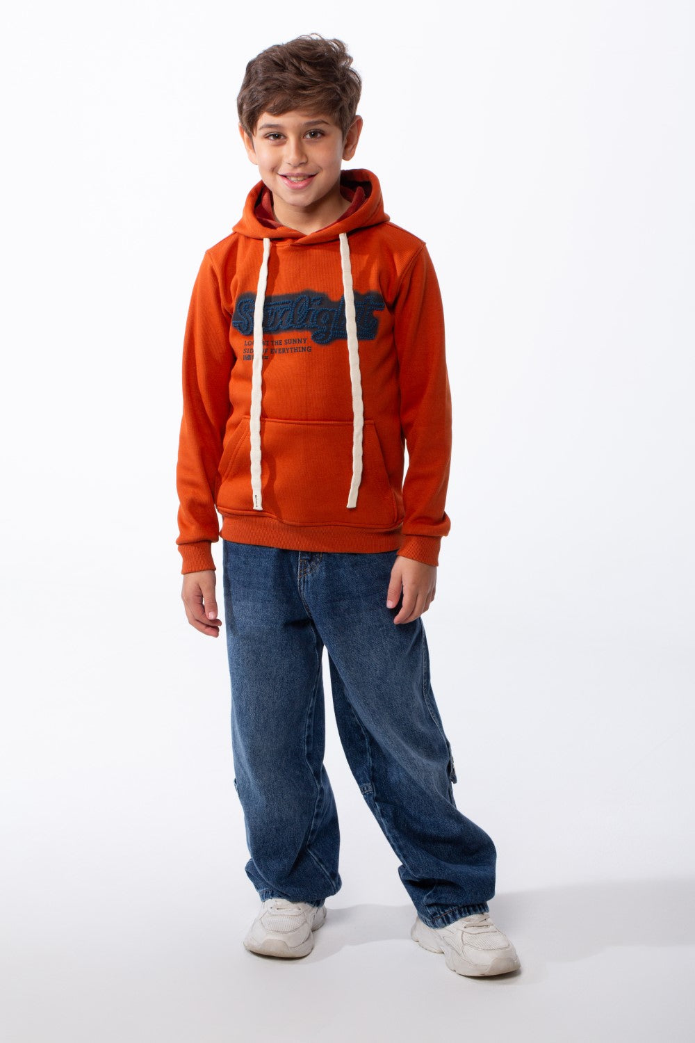 Boy's Drawstring Hood Front Kangaroo Pockets Bold Graphic Text Print Everyday Practicality Modern Sweatshirt