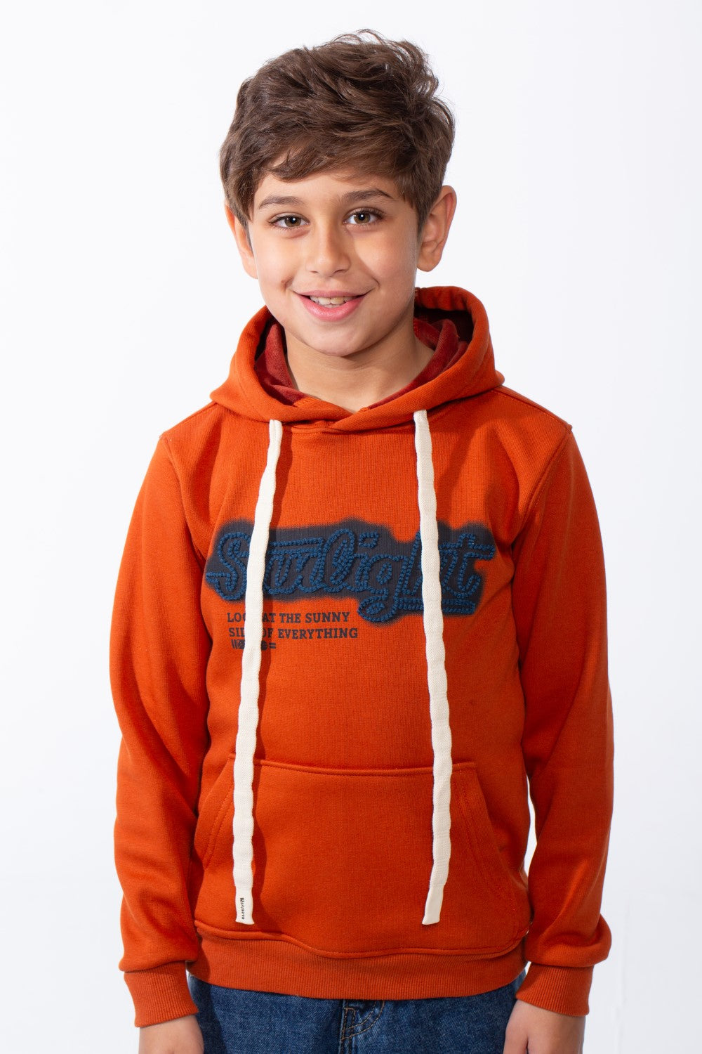 Boy's Drawstring Hood Front Kangaroo Pockets Bold Graphic Text Print Everyday Practicality Modern Sweatshirt