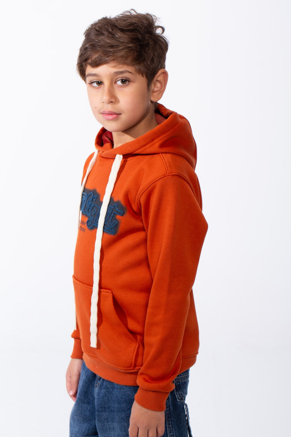 Boy's Drawstring Hood Front Kangaroo Pockets Bold Graphic Text Print Everyday Practicality Modern Sweatshirt