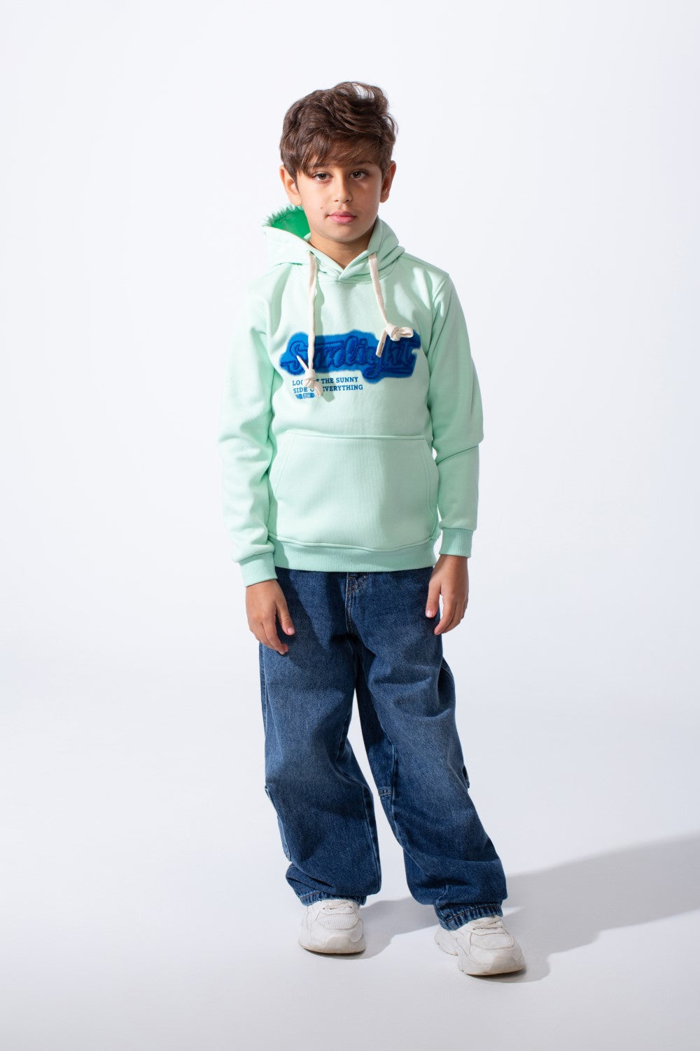 Boy's Drawstring Hood Front Kangaroo Pockets Bold Graphic Text Print Everyday Practicality Modern Sweatshirt