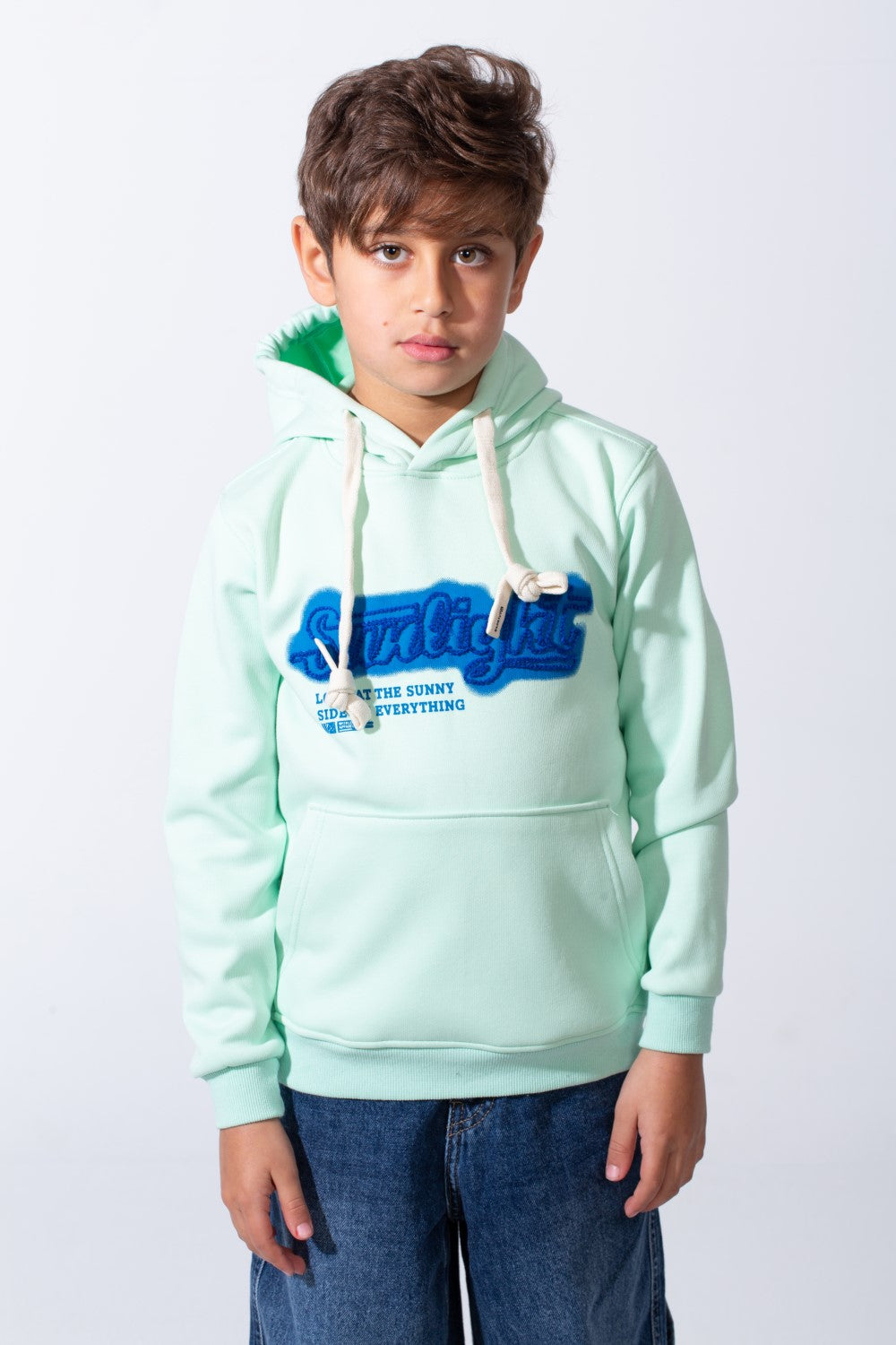 Boy's Drawstring Hood Front Kangaroo Pockets Bold Graphic Text Print Everyday Practicality Modern Sweatshirt