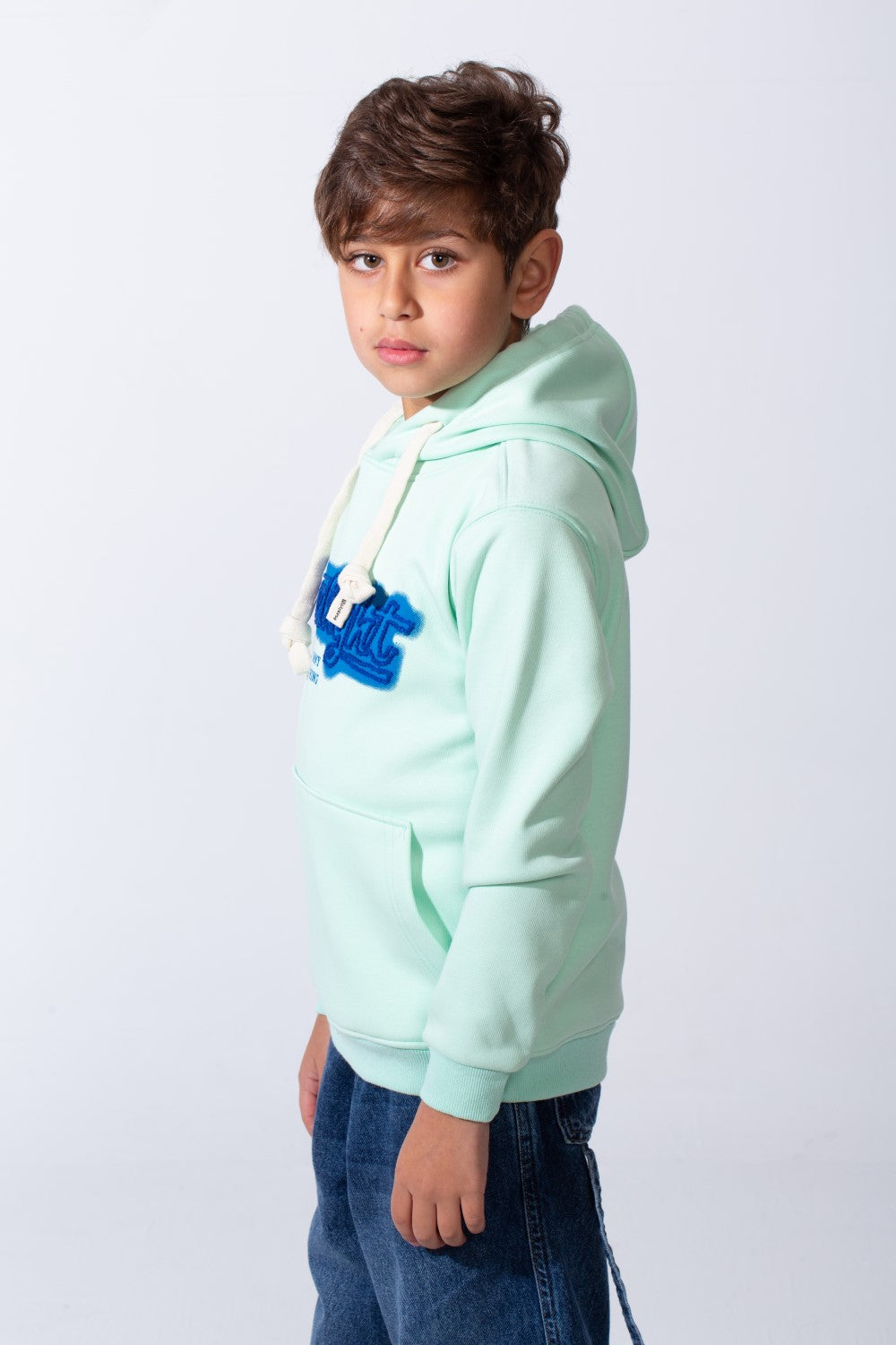 Boy's Drawstring Hood Front Kangaroo Pockets Bold Graphic Text Print Everyday Practicality Modern Sweatshirt