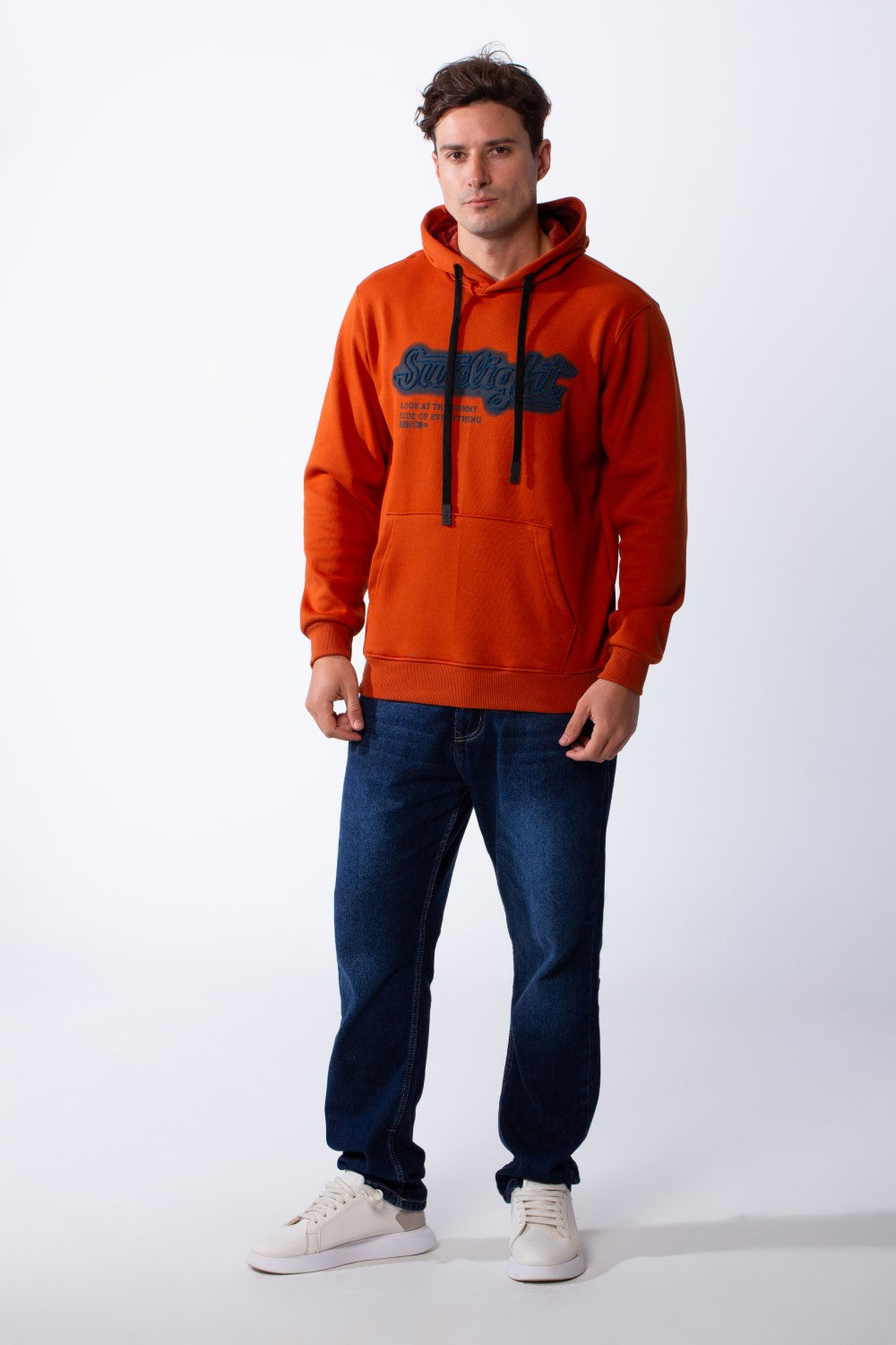 Men's Drawstring Hood Front Kangaroo Pockets Bold Graphic Text Print Everyday Practicality Modern Sweatshirt