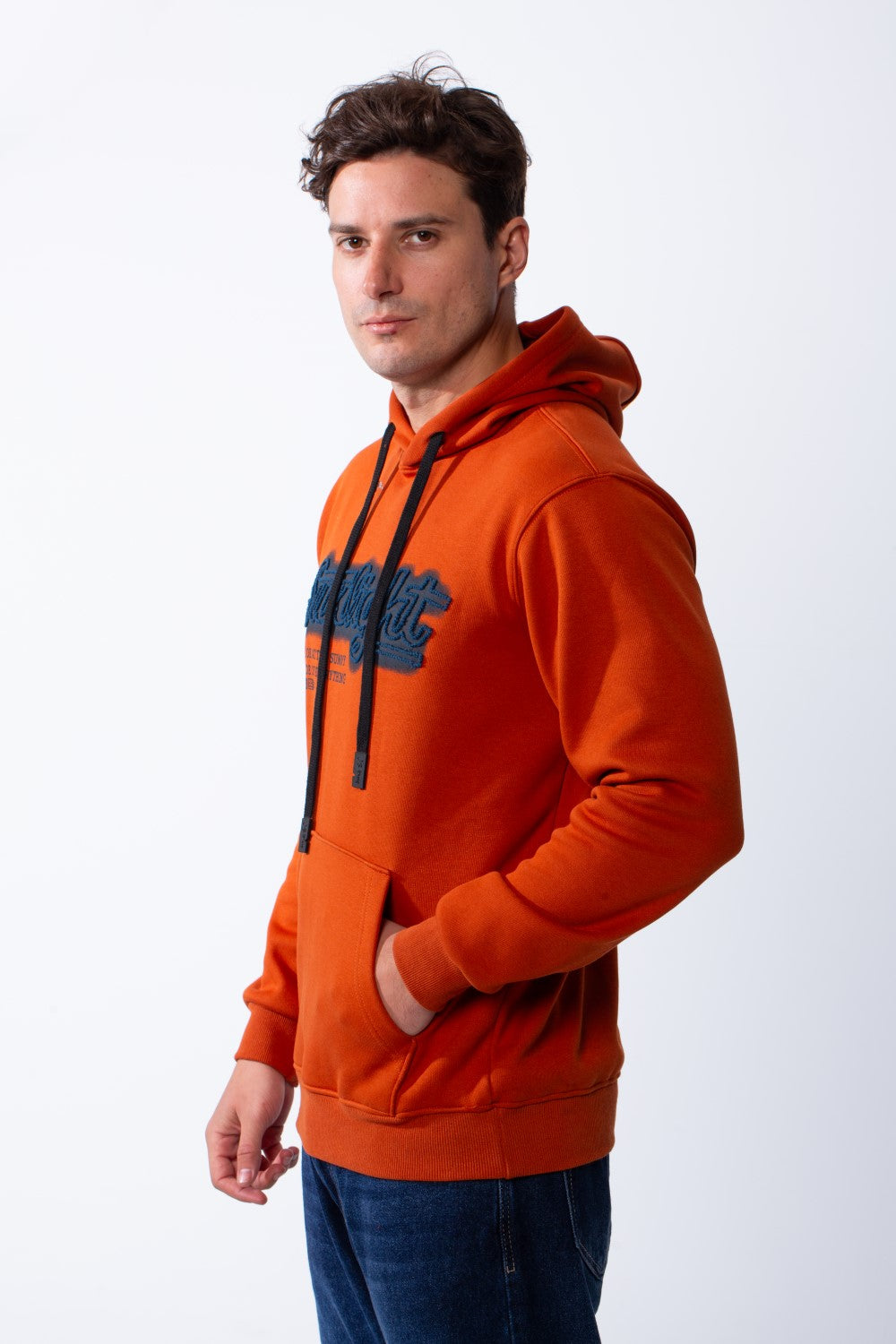 Men's Drawstring Hood Front Kangaroo Pockets Bold Graphic Text Print Everyday Practicality Modern Sweatshirt