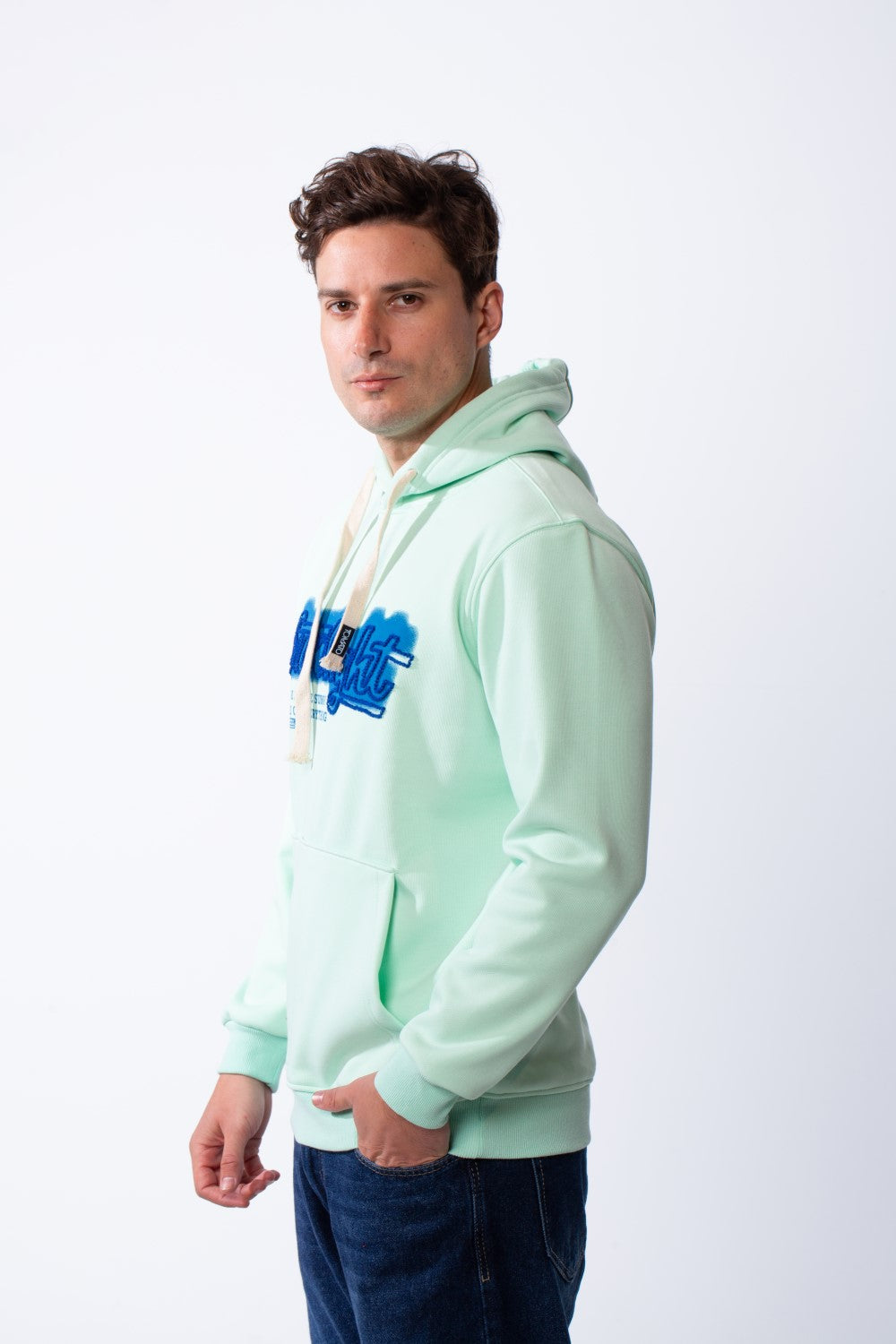 Men's Drawstring Hood Front Kangaroo Pockets Bold Graphic Text Print Everyday Practicality Modern Sweatshirt