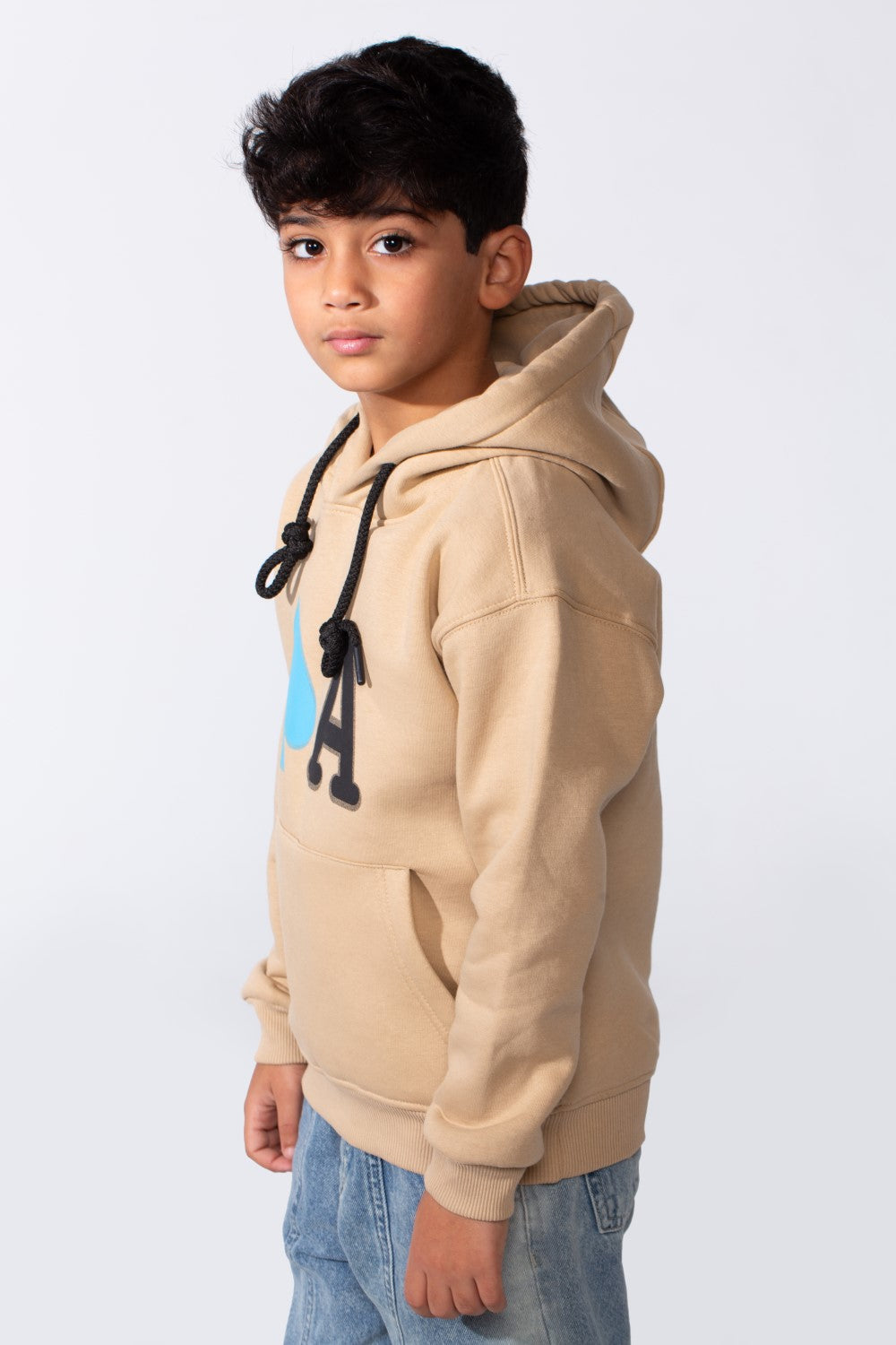Boy's Long Sleeve Kangaroo Pocket With Front Letter Print Oversize Soft Melton Fabric For Relaxed Fit Everyday Wear Hooded Sweatshirt
