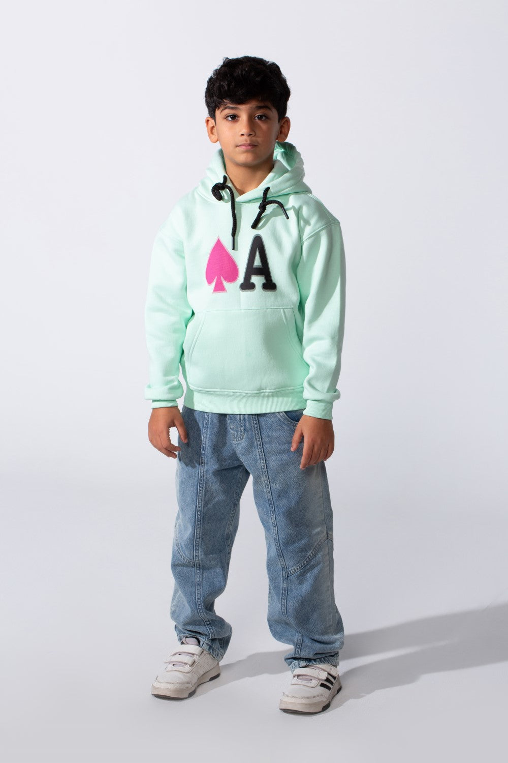 Boy's Long Sleeve Kangaroo Pocket With Front Letter Print Oversize Soft Melton Fabric For Relaxed Fit Everyday Wear Hooded Sweatshirt