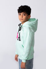Boy's Long Sleeve Kangaroo Pocket With Front Letter Print Oversize Soft Melton Fabric For Relaxed Fit Everyday Wear Hooded Sweatshirt