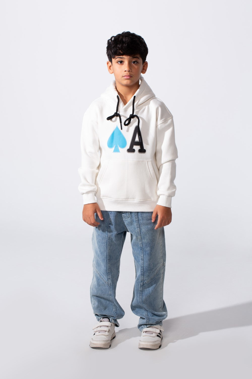 Boy's Long Sleeve Kangaroo Pocket With Front Letter Print Oversize Soft Melton Fabric For Relaxed Fit Everyday Wear Hooded Sweatshirt