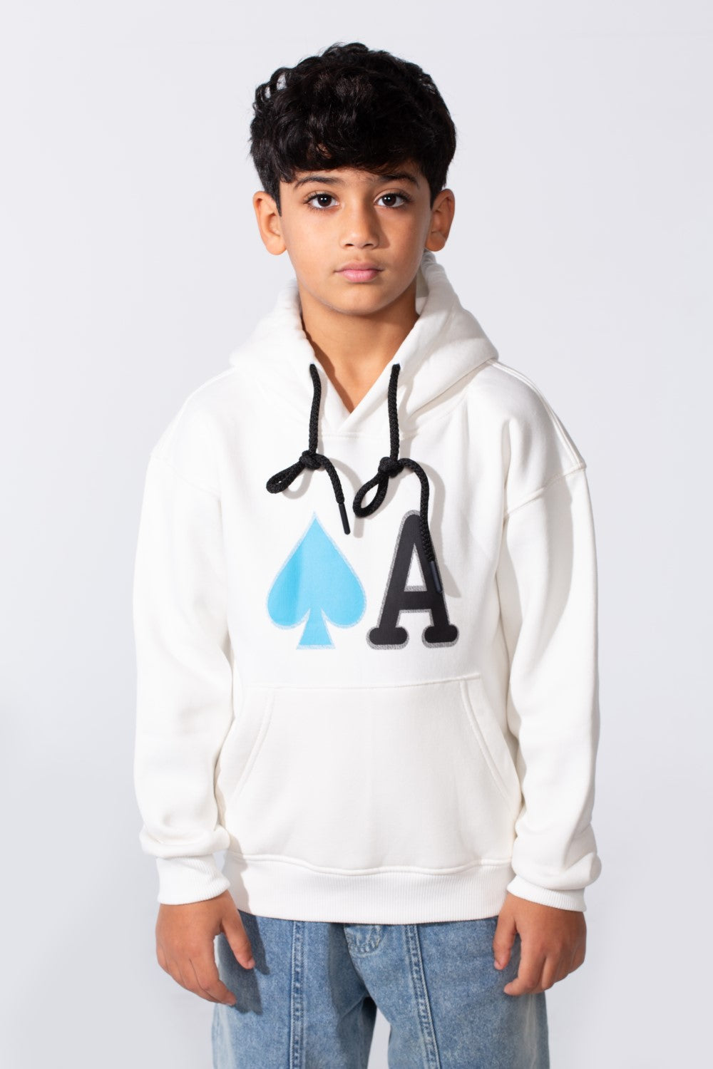 Boy's Long Sleeve Kangaroo Pocket With Front Letter Print Oversize Soft Melton Fabric For Relaxed Fit Everyday Wear Hooded Sweatshirt