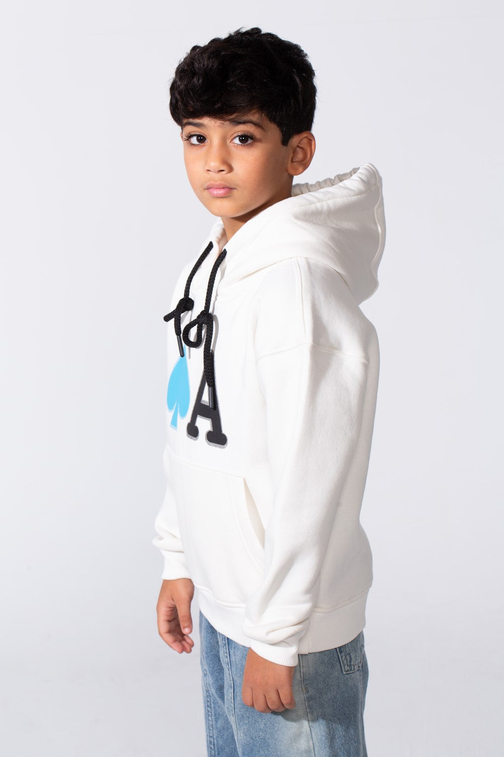 Boy's Long Sleeve Kangaroo Pocket With Front Letter Print Oversize Soft Melton Fabric For Relaxed Fit Everyday Wear Hooded Sweatshirt