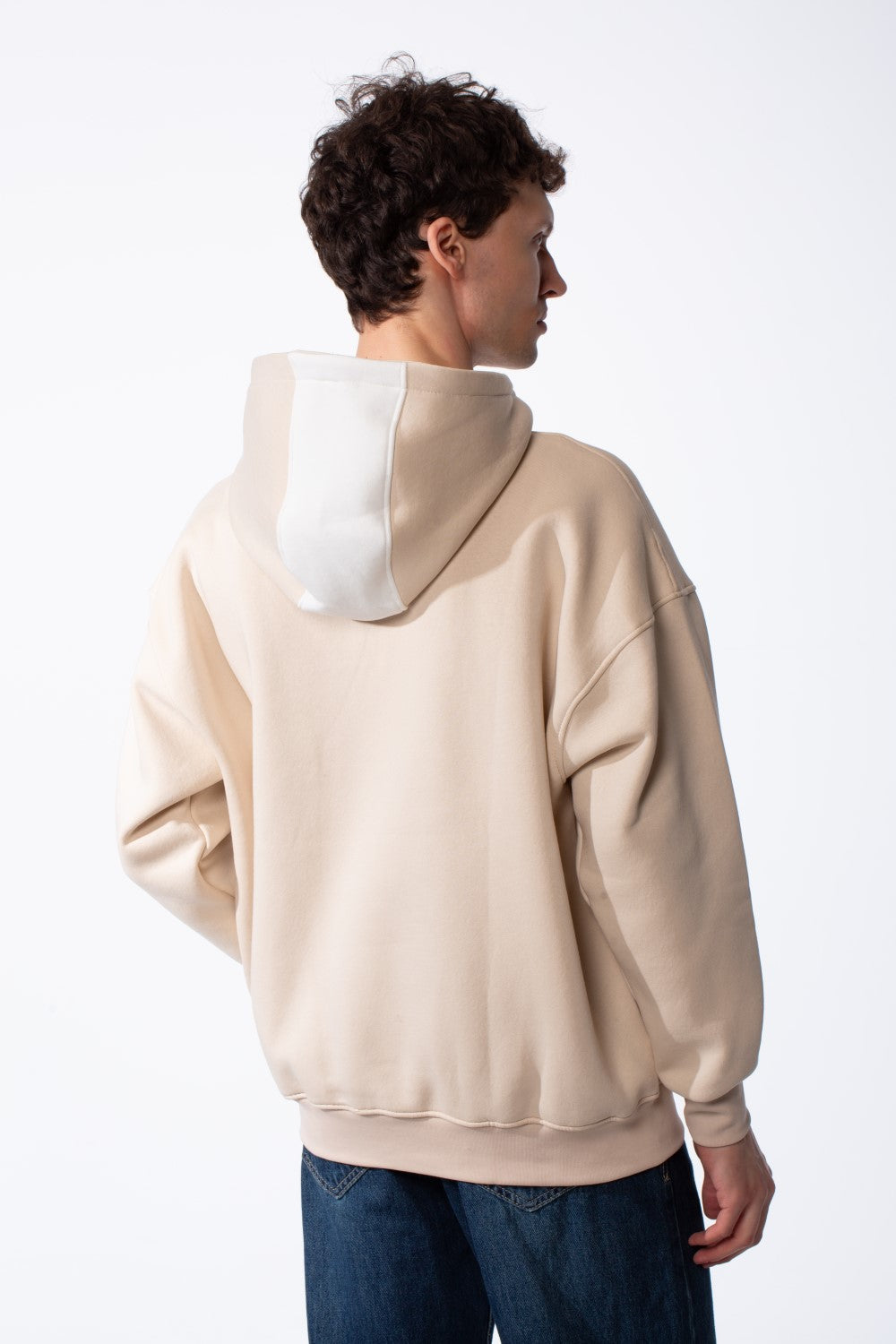 Men's Varsity Inspired Quarter Zip Bold Color Blocked Design Collegiate Style Graphics Mock-Neck Hood Kangaroo Pocket Over Sized Sweatshirt