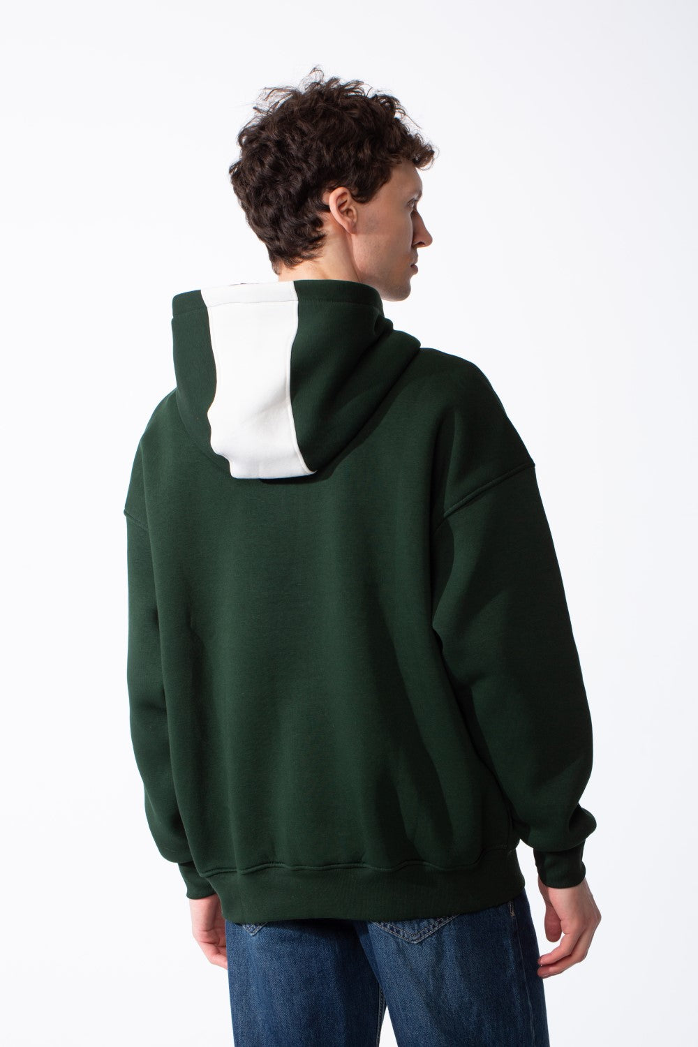Men's Varsity Inspired Quarter Zip Bold Color Blocked Design Collegiate Style Graphics Mock-Neck Hood Kangaroo Pocket Over Sized Sweatshirt