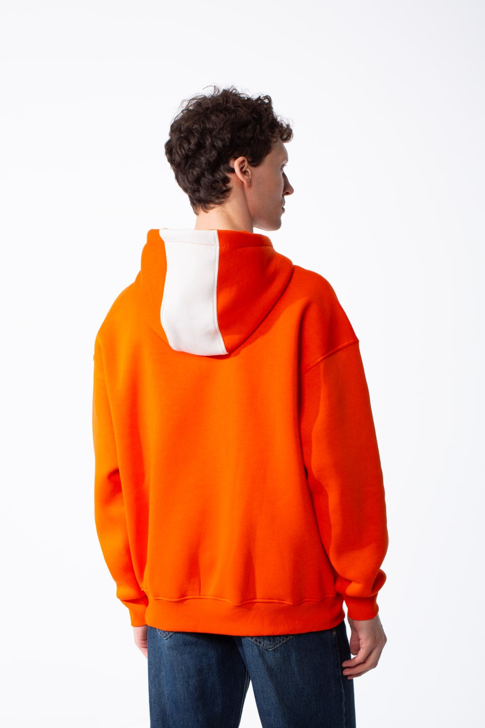 Men's Varsity Inspired Quarter Zip Bold Color Blocked Design Collegiate Style Graphics Mock-Neck Hood Kangaroo Pocket Over Sized Sweatshirt