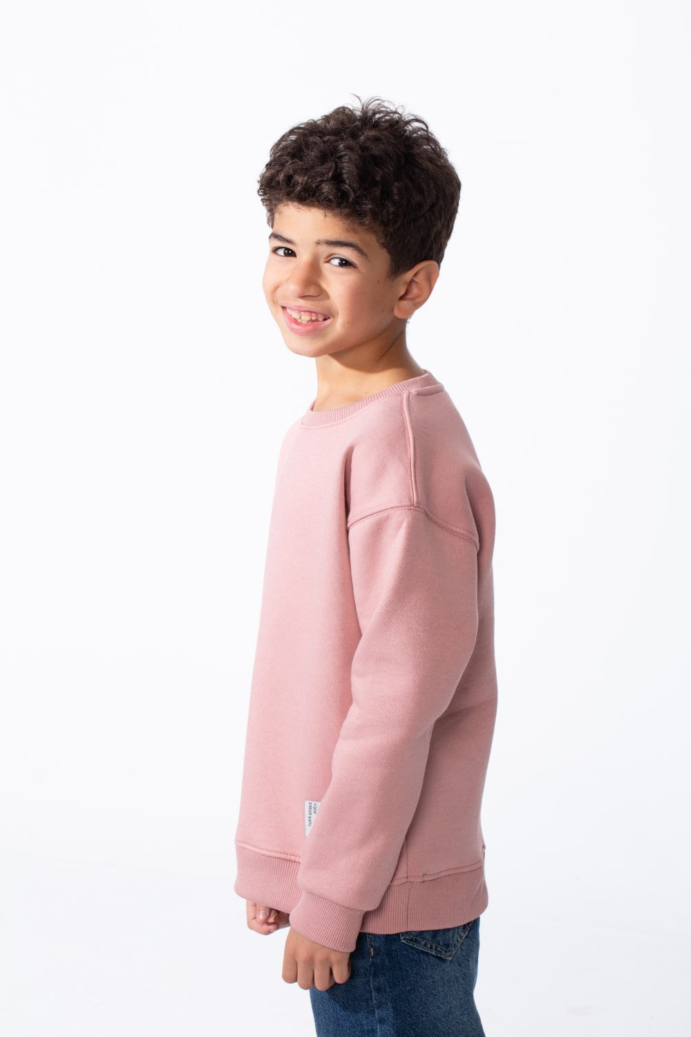 Boy's Ribbed Crew Neckline White Label Patch Dropped Shoulder Melton Slim Fit Sweatshirt