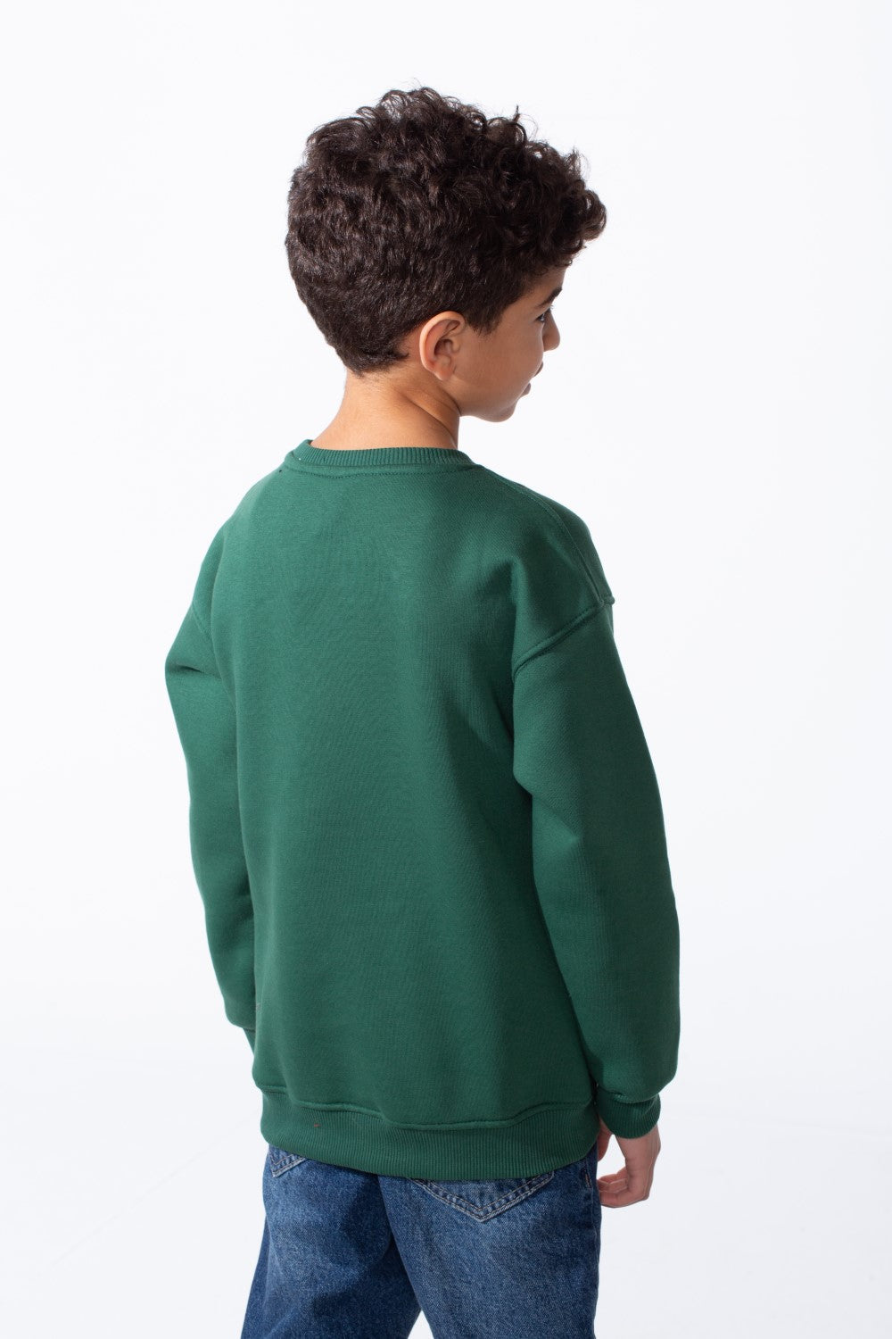 Boy's Ribbed Crew Neckline White Label Patch Dropped Shoulder Melton Slim Fit Sweatshirt