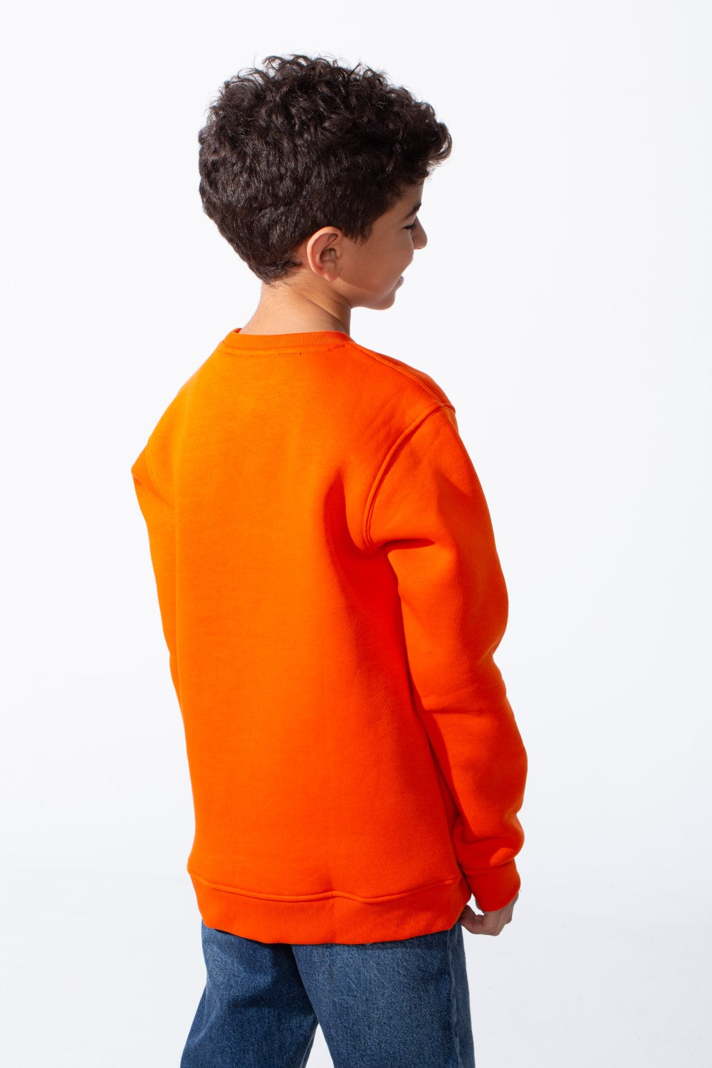 Boy's Ribbed Crew Neckline White Label Patch Dropped Shoulder Melton Slim Fit Sweatshirt