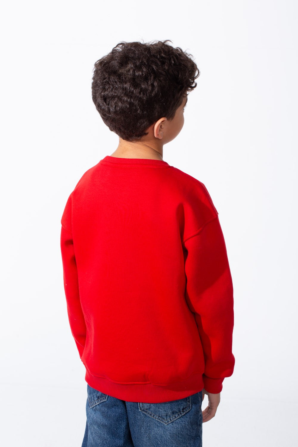 Boy's Ribbed Crew Neckline White Label Patch Dropped Shoulder Melton Slim Fit Sweatshirt