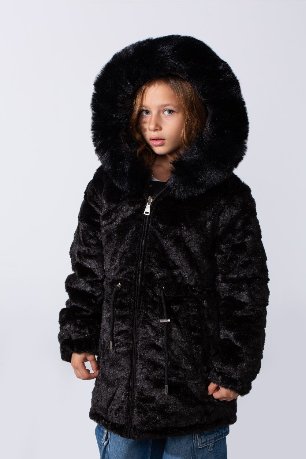 Girl's Long Sleeve Double Face With Fur Hood High Warm Two Look Waterproof Jacket