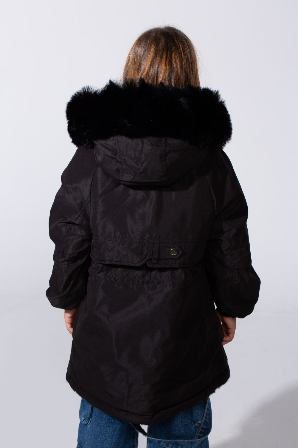 Girl's Long Sleeve Double Face With Fur Hood High Warm Two Look Waterproof Jacket