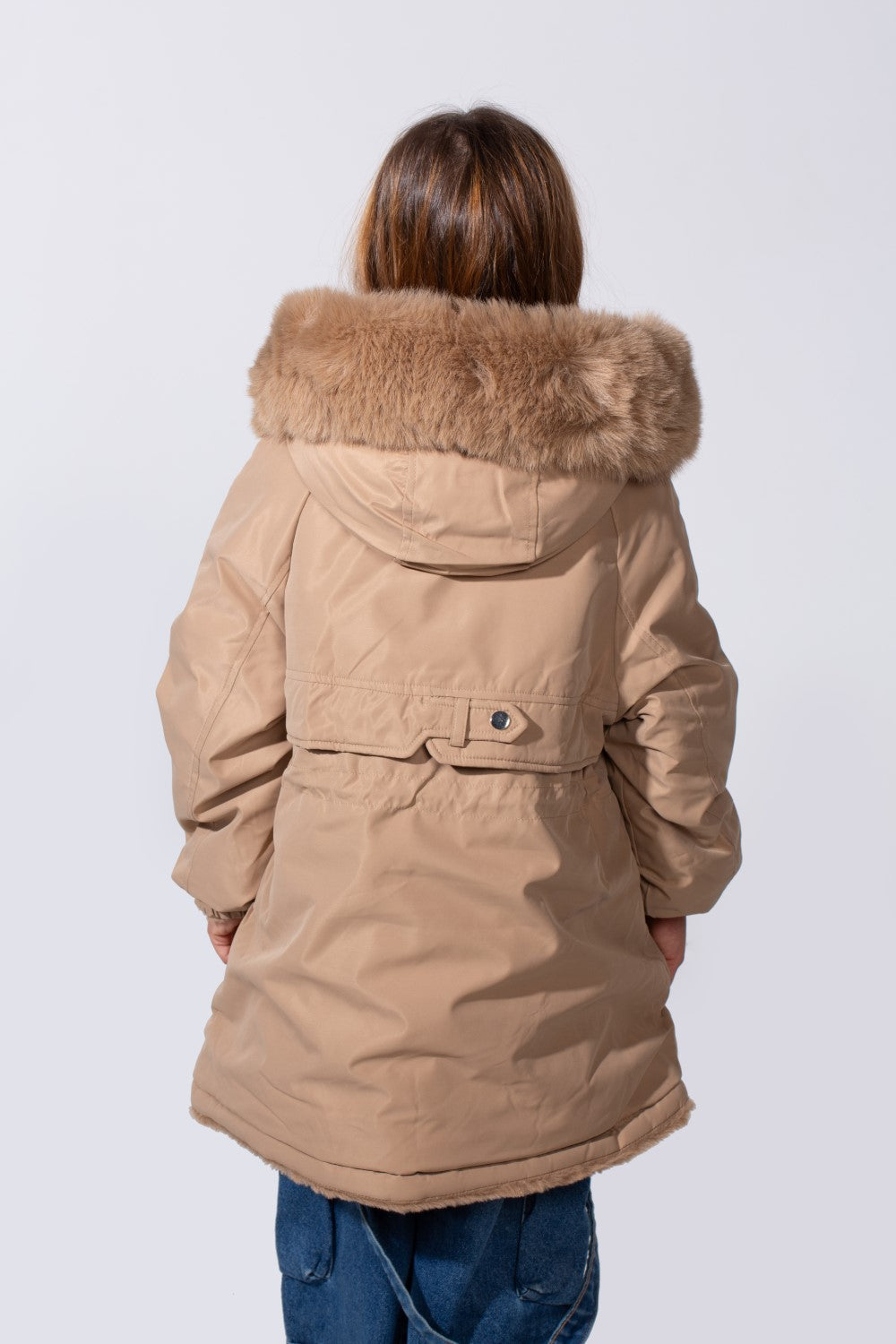 Girl's Long Sleeve Double Face With Fur Hood High Warm Two Look Waterproof Jacket