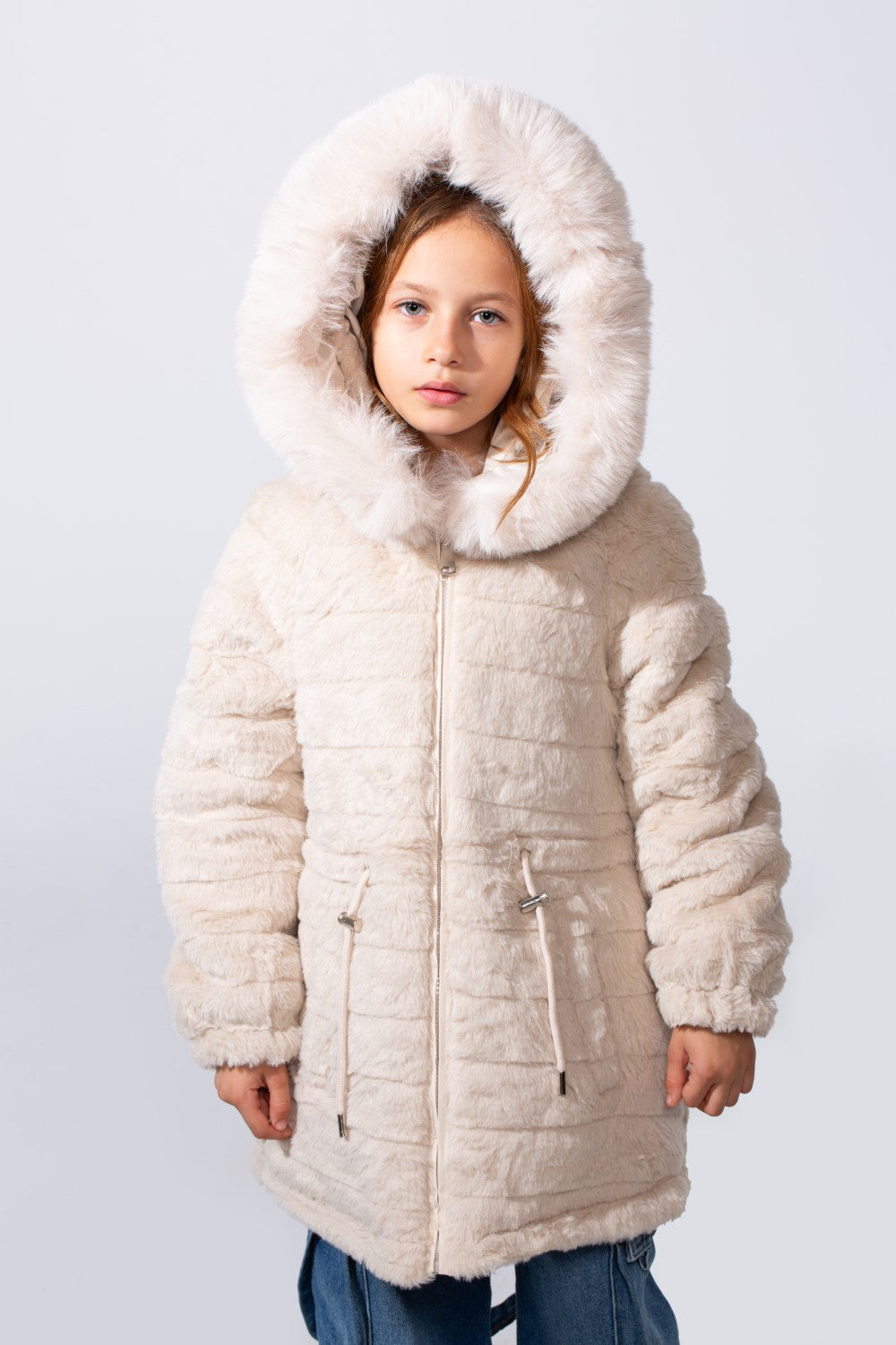 Girl's Long Sleeve Double Face With Fur Hood High Warm Two Look Waterproof Jacket