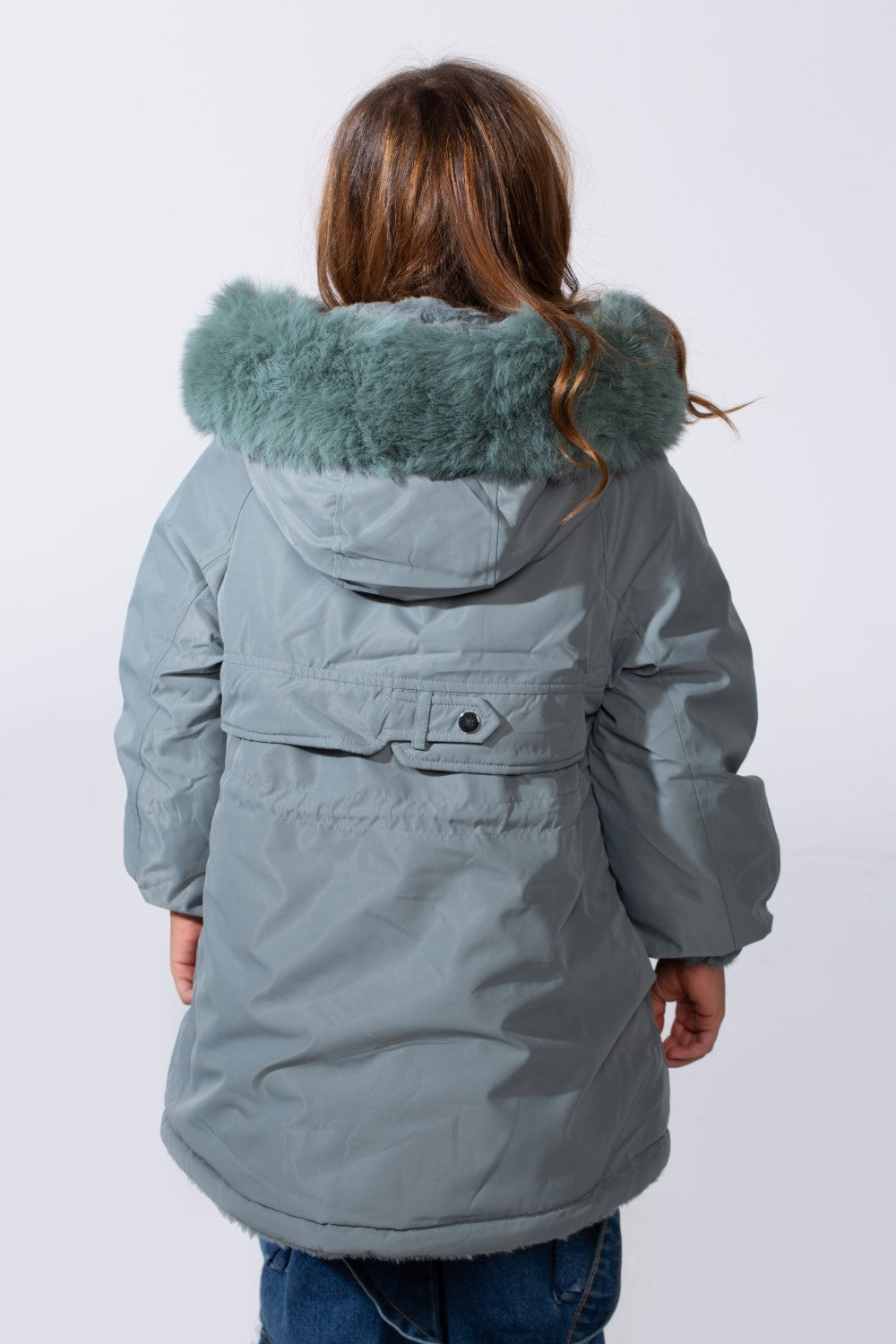 Girl's Long Sleeve Double Face With Fur Hood High Warm Two Look Waterproof Jacket