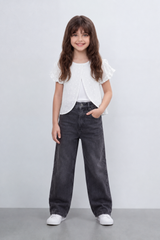 Girl's Tomato Store Eyelet Petal Overlay Cutwork Floral Embroidery Blouse Open Front Curve Single Button Detail Regular Fit