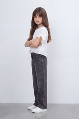 Girl's Tomato Store Eyelet Petal Overlay Cutwork Floral Embroidery Blouse Open Front Curve Single Button Detail Regular Fit