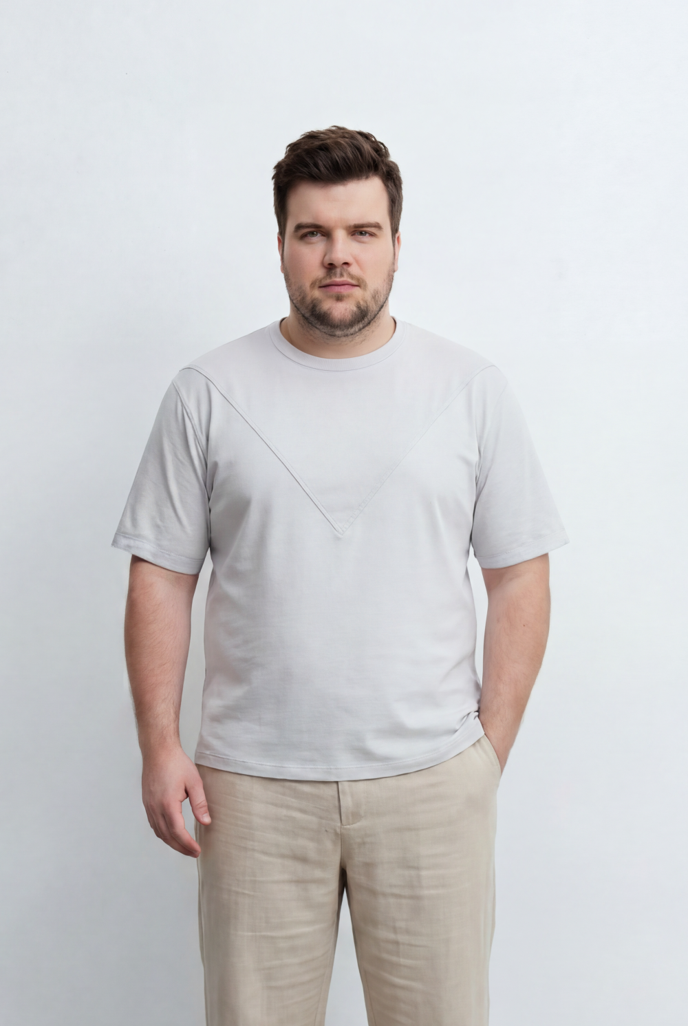 Men’s Tomato Store Big Size Crew Neck T-Shirt Featuring Distinctive V Seam Detail Across The Chest