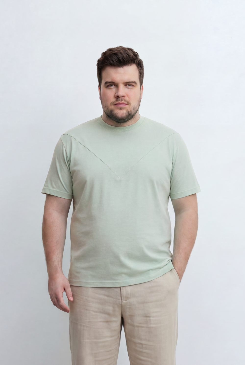 Men’s Tomato Store Big Size Crew Neck T-Shirt Featuring Distinctive V Seam Detail Across The Chest