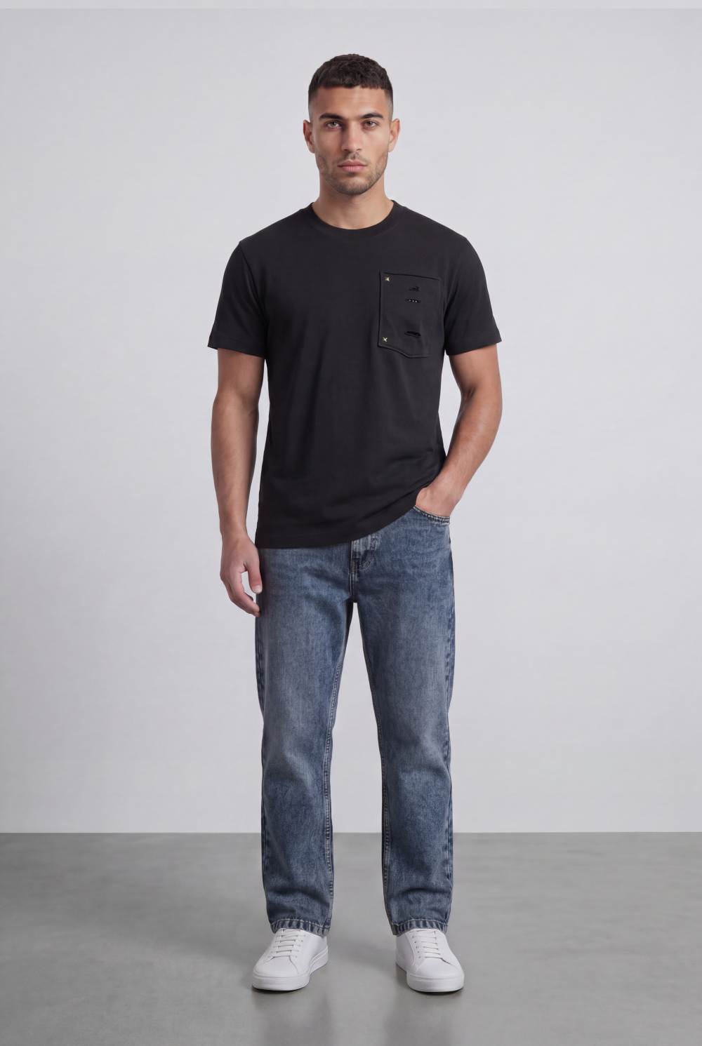 Men’s Tomato Store Pocket T-Shirt Distressed Chest Pocket Detail Clean Minimal Design Regular Fit