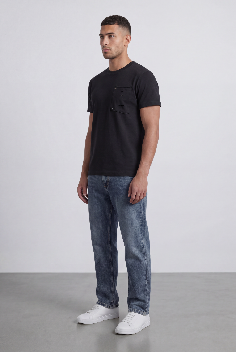 Men’s Tomato Store Pocket T-Shirt Distressed Chest Pocket Detail Clean Minimal Design Regular Fit