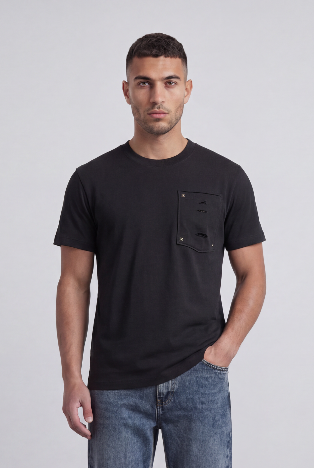 Men’s Tomato Store Pocket T-Shirt Distressed Chest Pocket Detail Clean Minimal Design Regular Fit
