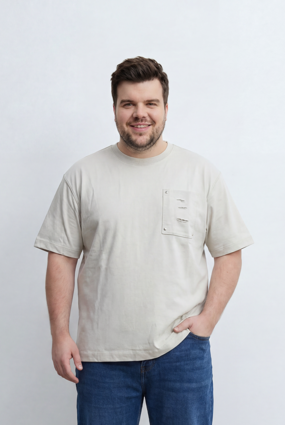 Men’s Tomato Store Big Size T-Shirt Utility Inspired Chest Pocket And Distressed Detail