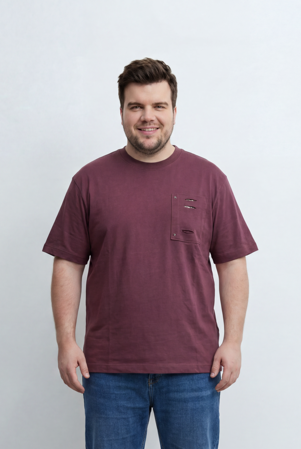 Men’s Tomato Store Big Size T-Shirt Utility Inspired Chest Pocket And Distressed Detail