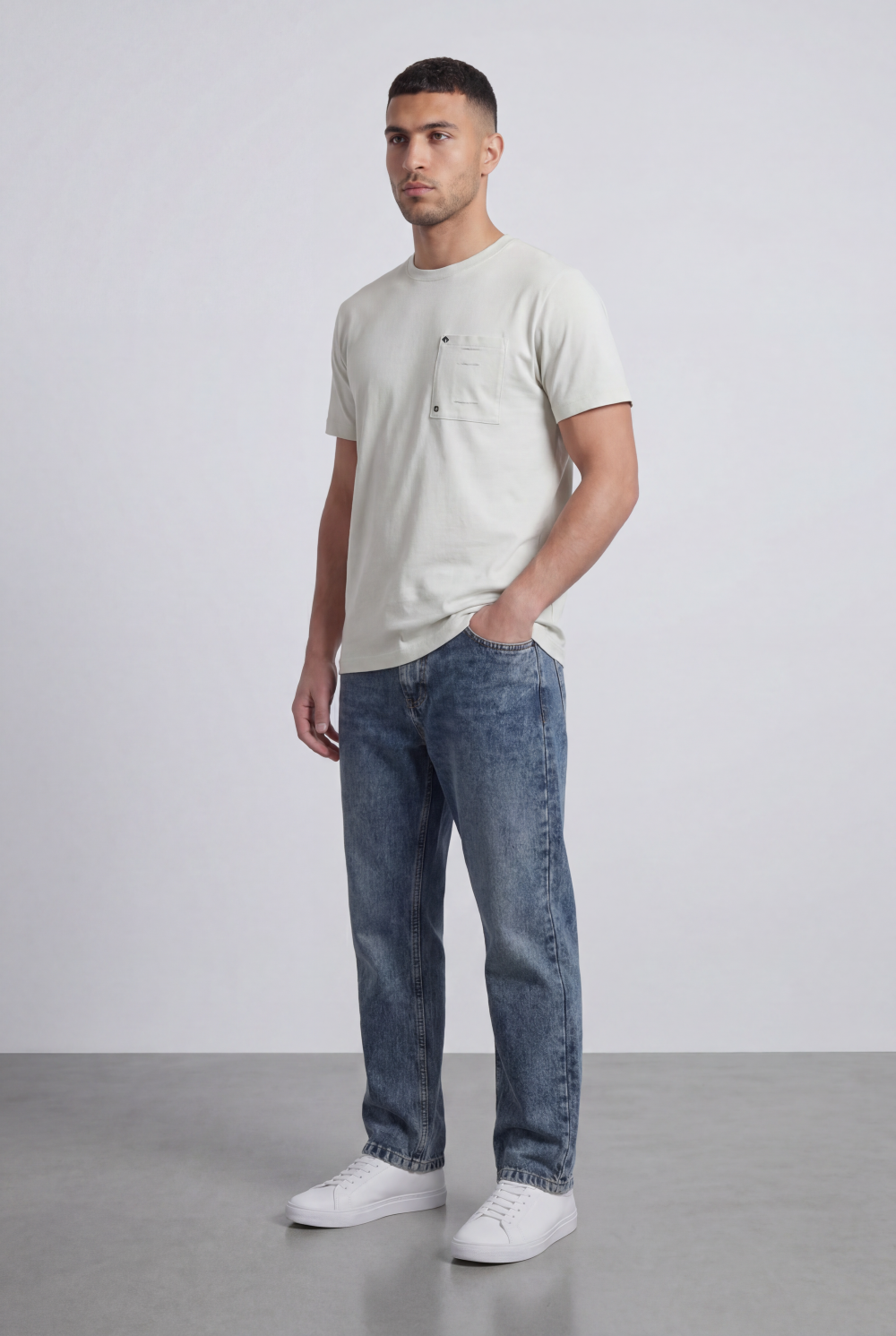 Men’s Tomato Store Pocket T-Shirt Distressed Chest Pocket Detail Clean Minimal Design Regular Fit