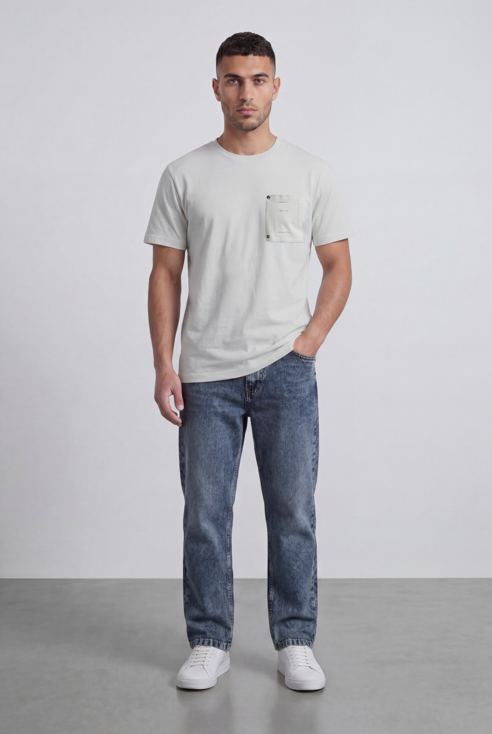Men’s Tomato Store Pocket T-Shirt Distressed Chest Pocket Detail Clean Minimal Design Regular Fit