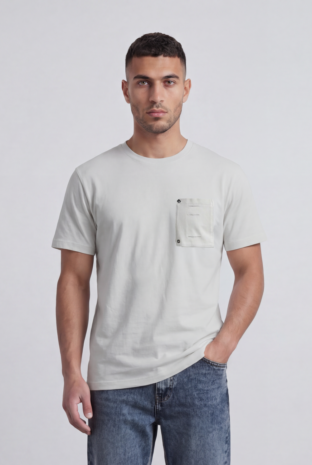 Men’s Tomato Store Pocket T-Shirt Distressed Chest Pocket Detail Clean Minimal Design Regular Fit