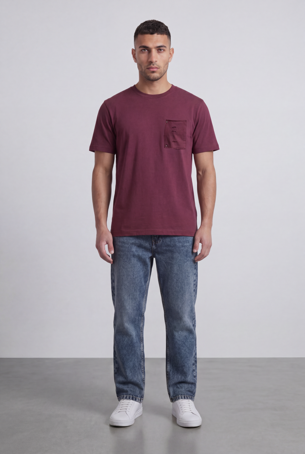 Men’s Tomato Store Pocket T-Shirt Distressed Chest Pocket Detail Clean Minimal Design Regular Fit