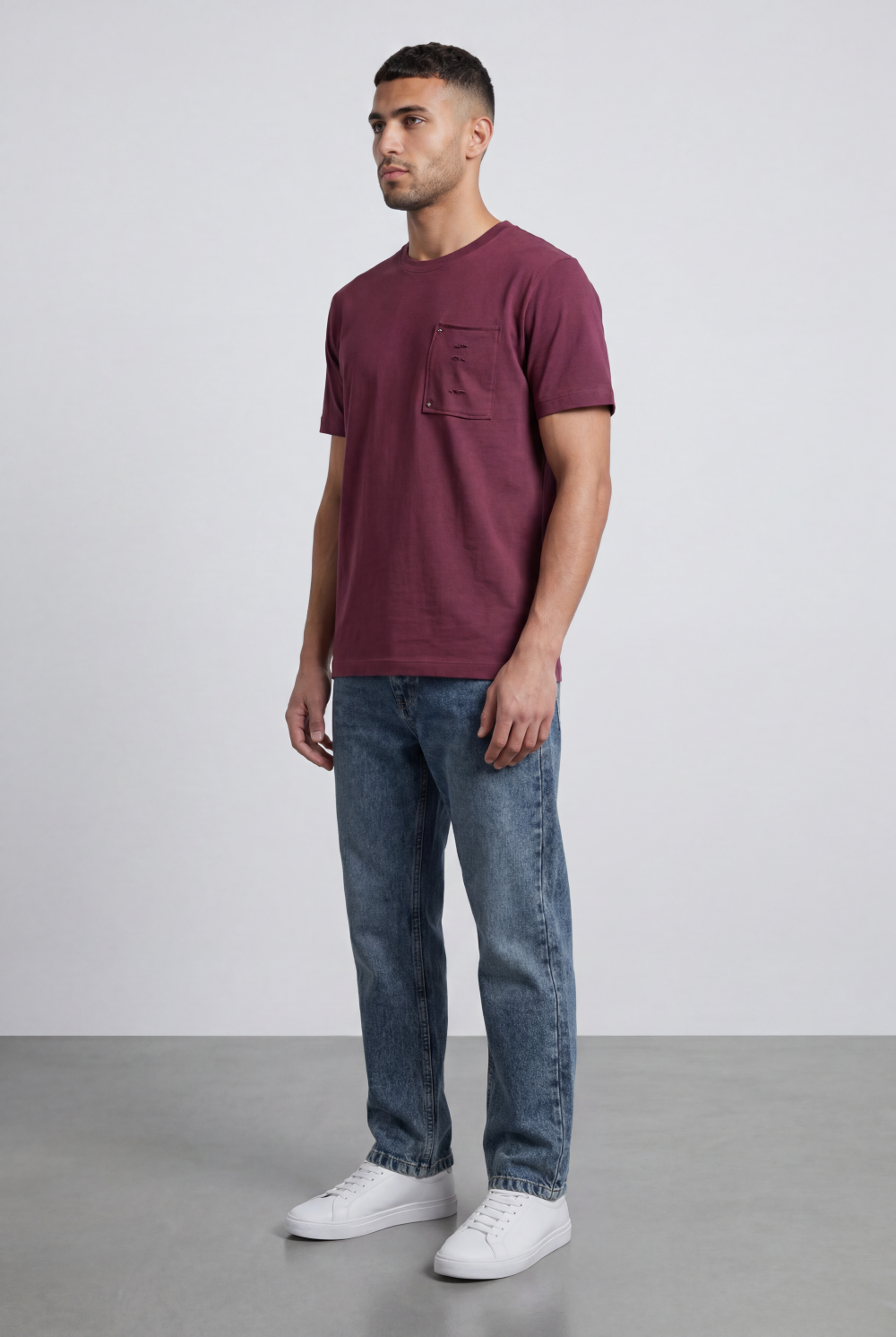 Men’s Tomato Store Pocket T-Shirt Distressed Chest Pocket Detail Clean Minimal Design Regular Fit