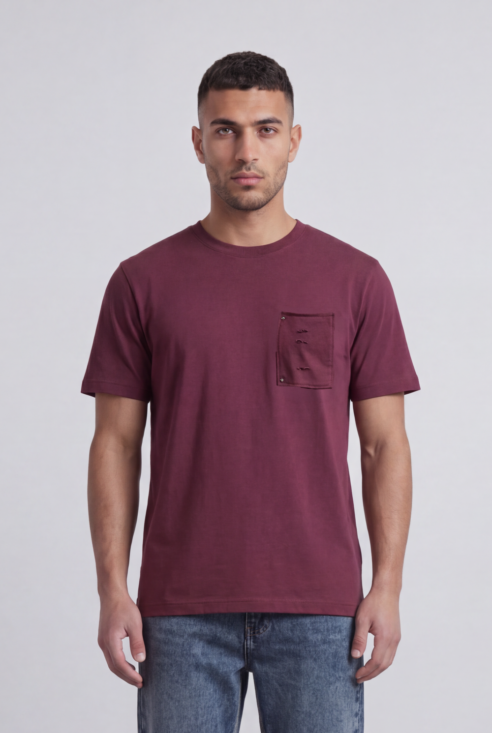 Men’s Tomato Store Pocket T-Shirt Distressed Chest Pocket Detail Clean Minimal Design Regular Fit