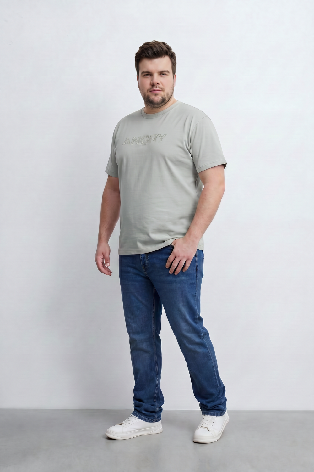 Men’s Tomato Store Silent Rage T-Shirt Tonal Angry Chest Typography With Fine Scratch Line Big Size