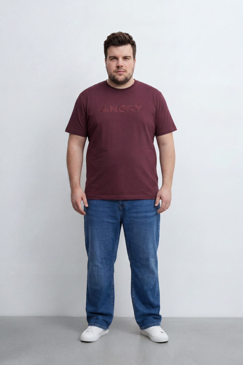Men’s Tomato Store Silent Rage T-Shirt Tonal Angry Chest Typography With Fine Scratch Line Big Size