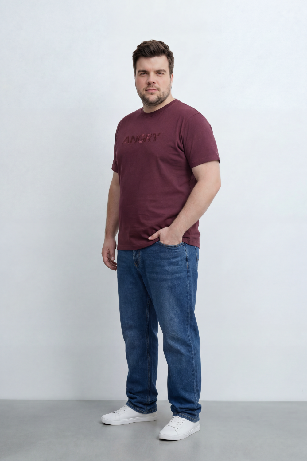 Men’s Tomato Store Silent Rage T-Shirt Tonal Angry Chest Typography With Fine Scratch Line Big Size