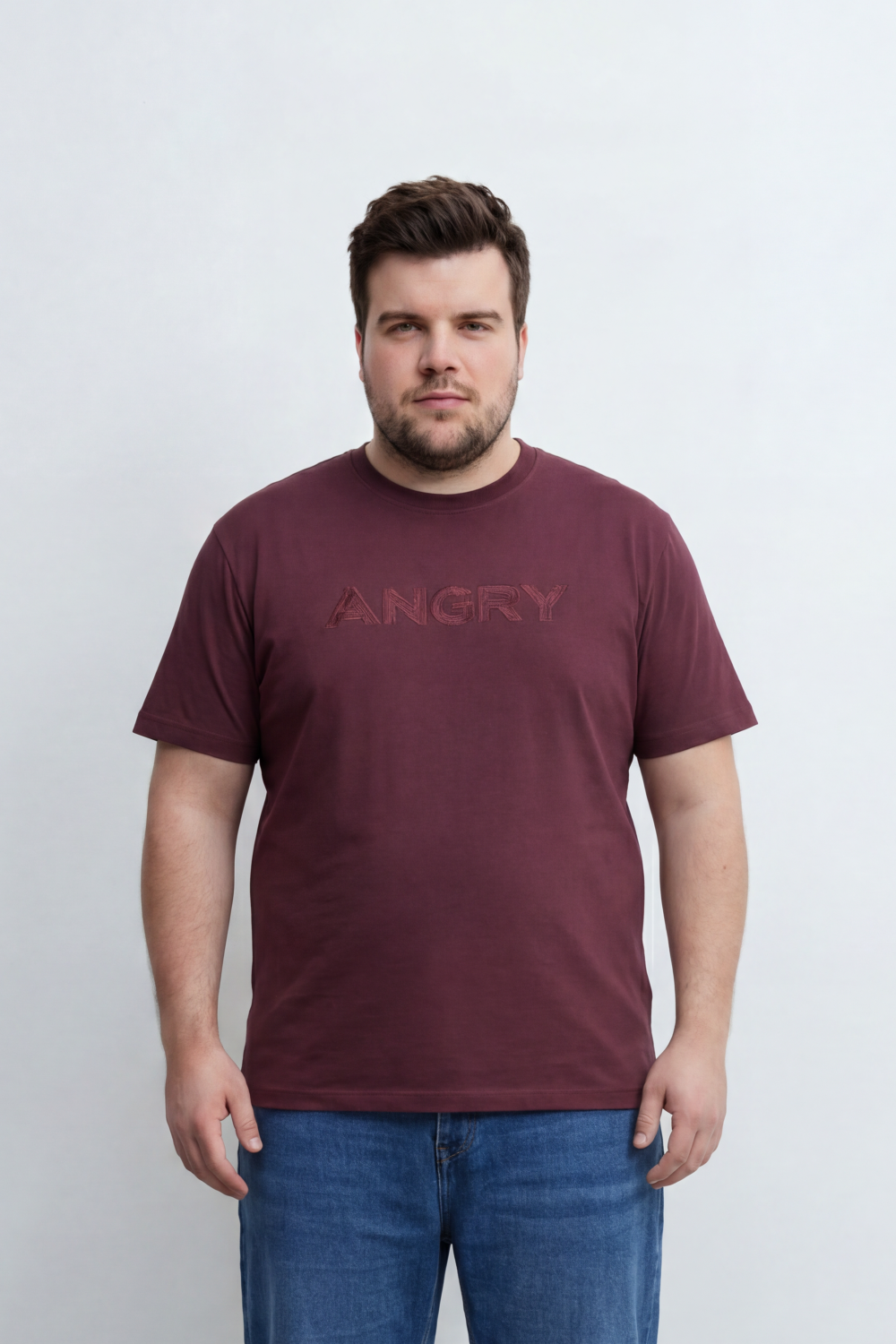 Men’s Tomato Store Silent Rage T-Shirt Tonal Angry Chest Typography With Fine Scratch Line Big Size