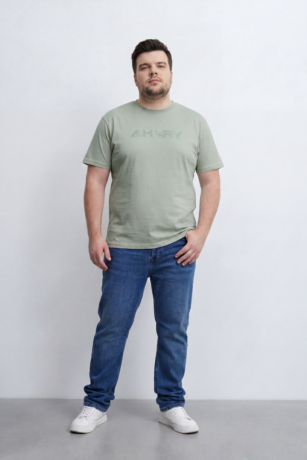 Men’s Tomato Store Silent Rage T-Shirt Tonal Angry Chest Typography With Fine Scratch Line Big Size